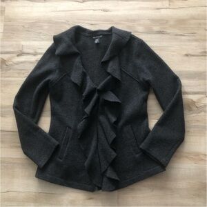 Alexandra Bartlett 100% Boiled Wool Charcoal Ruffled Cardigan